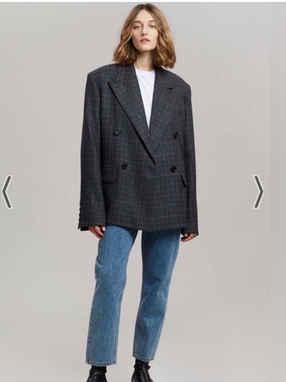 The Frankie Shop C’Noir Danae Check Oversized Double Breasted Blazer One Size